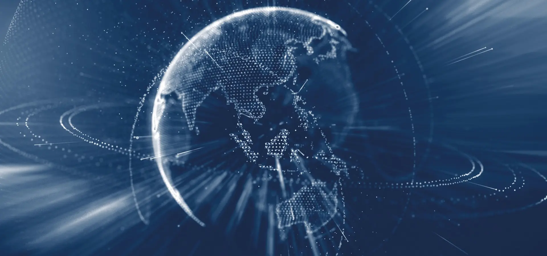 Abstract dark blue technology background with flowing lines and data points