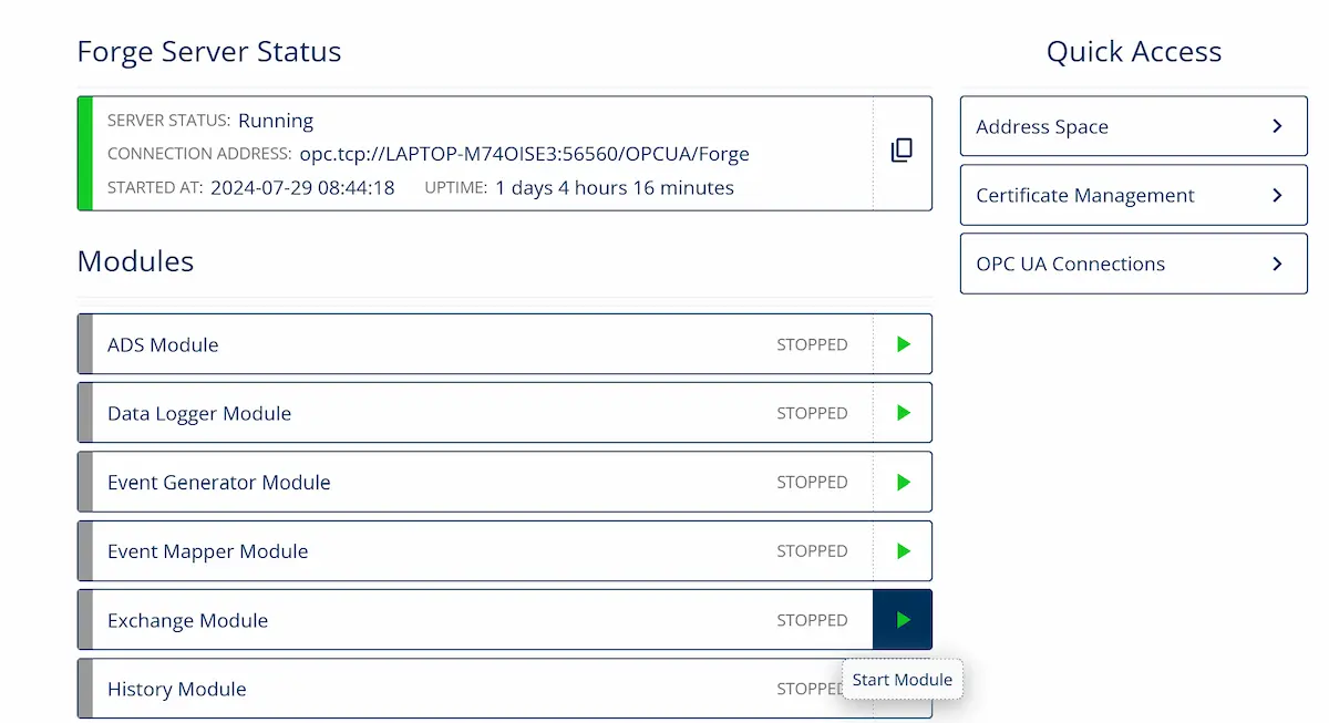 Start Data Exchange Module