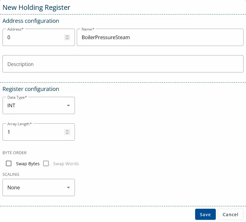 Adding items to Modbus Server's Holding Registers