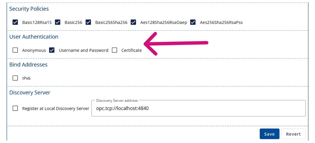 A screenshot of Prosys OPC UA Forge’s OPC UA Server Configuration.