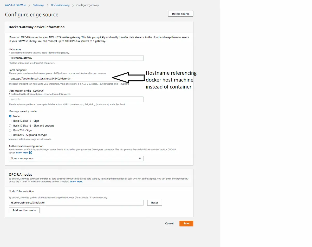 Configure edge source window