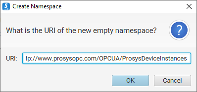 OPC UA Simulation Server - Create Namespace window