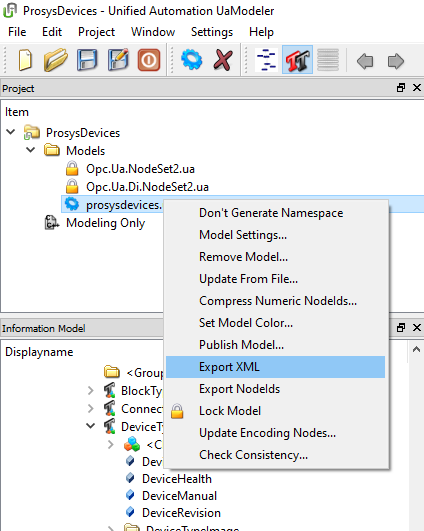 OPC UA Modeler - Export XML option