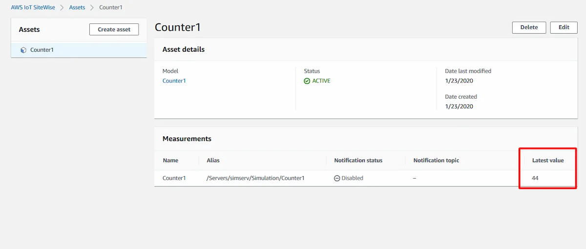 AWS - Counter1 Latest value