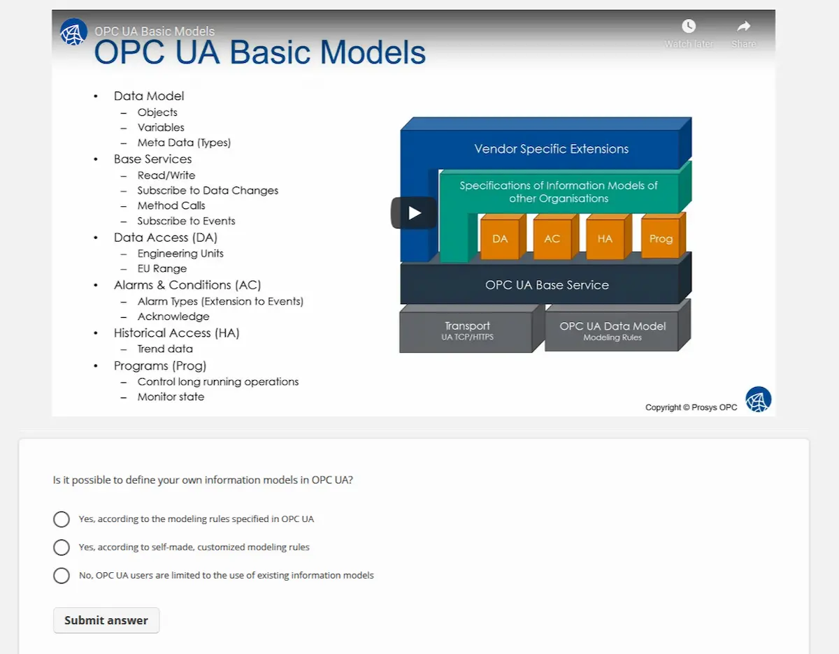 Online Course - OPC UA Basic Models chapter screenshot