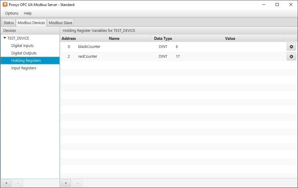 OPC UA Modbus Server - Holding Registers screenshot