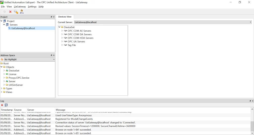 OPC UA Gateway - Devices View tab screenshot