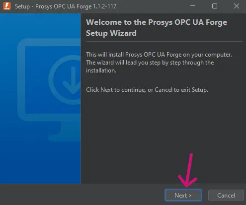 A screenshot of Prosys OPC UA Forge's setup wizard.
