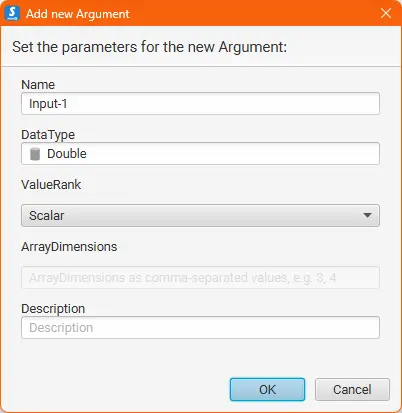 Input argument configuration dialog.