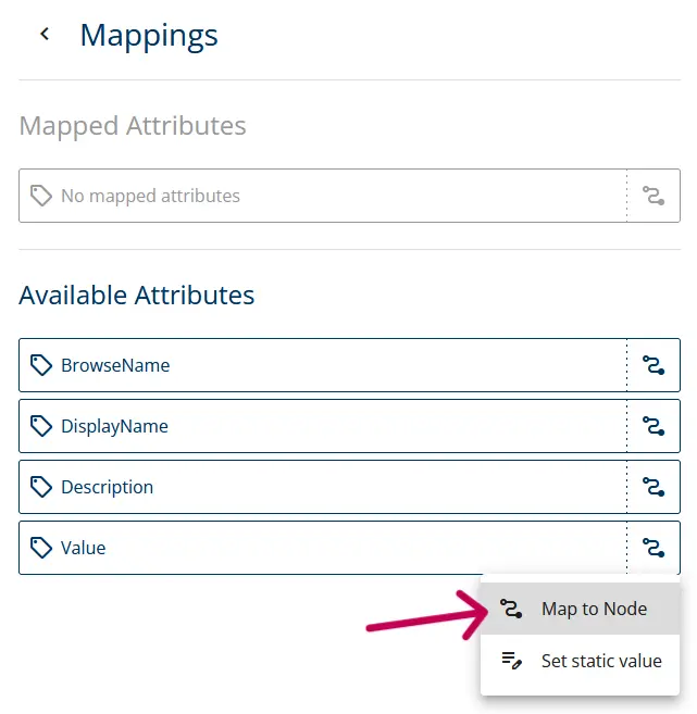 Screenshot of “Mappings” with an arrow pointing to “Map to Node”.