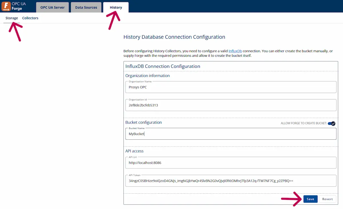 Configuring History storage