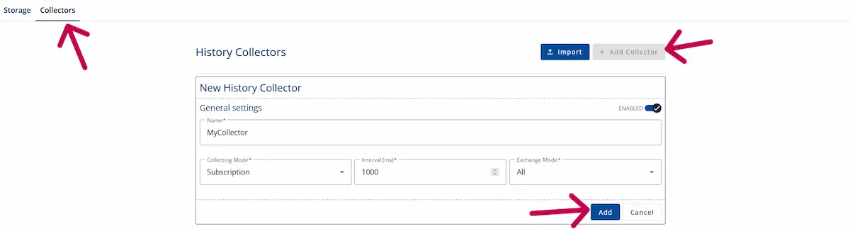 Configuring history collector