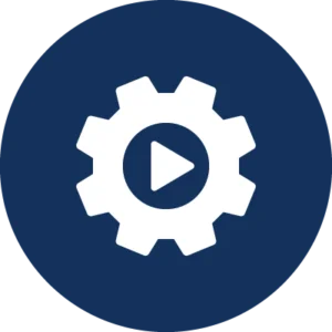 Gear with a play symbol, representing a running system