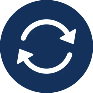 Refresh icon: white circular arrows on a blue circular background, used to reload content.
