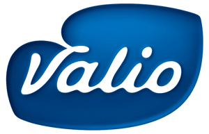 Valio logo featuring a stylized blue oval shape with the word 'Valio' written in white lowercase script.