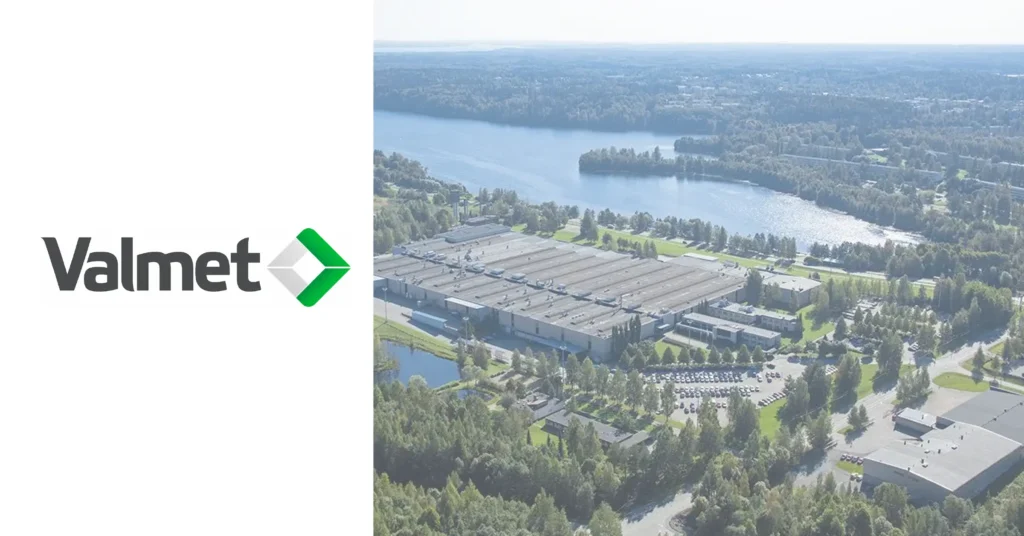 Aerial view of Valmet industrial facility located by a lake