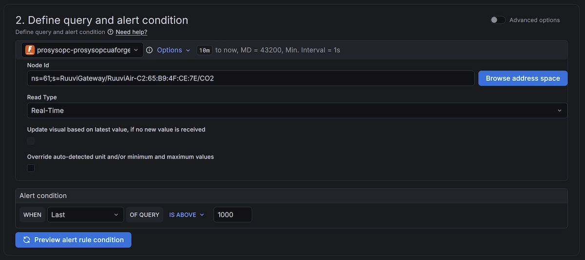 Use Forge data to create alerts in Grafana
