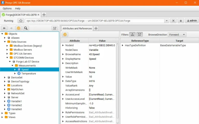 browser view - Prosys OPC Showing the new variables from S7 device with Prosys OPC UA Browser.