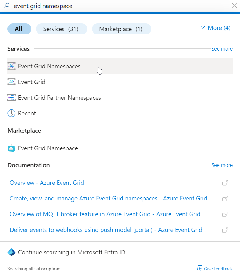 Azure search for event grid