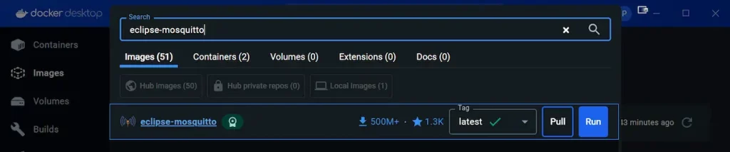 Docker Desktop Pull and Run eclipse-mosquitto image