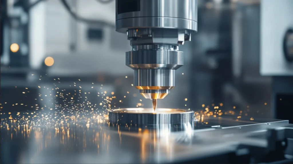 Industrial Machining Close-up - Prosys OPC Close-up of industrial machining head with sparks during manufacturing process
