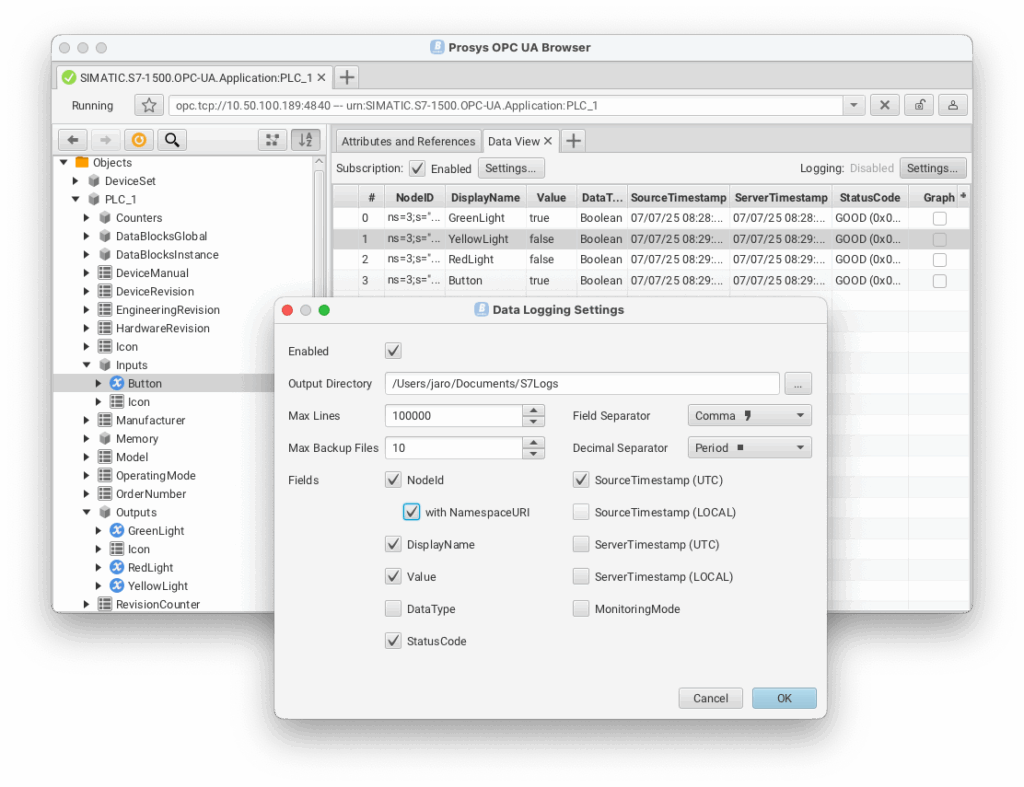 Configure Data Logging