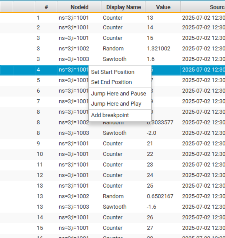 Simulation Server Playback Context Menu Controls