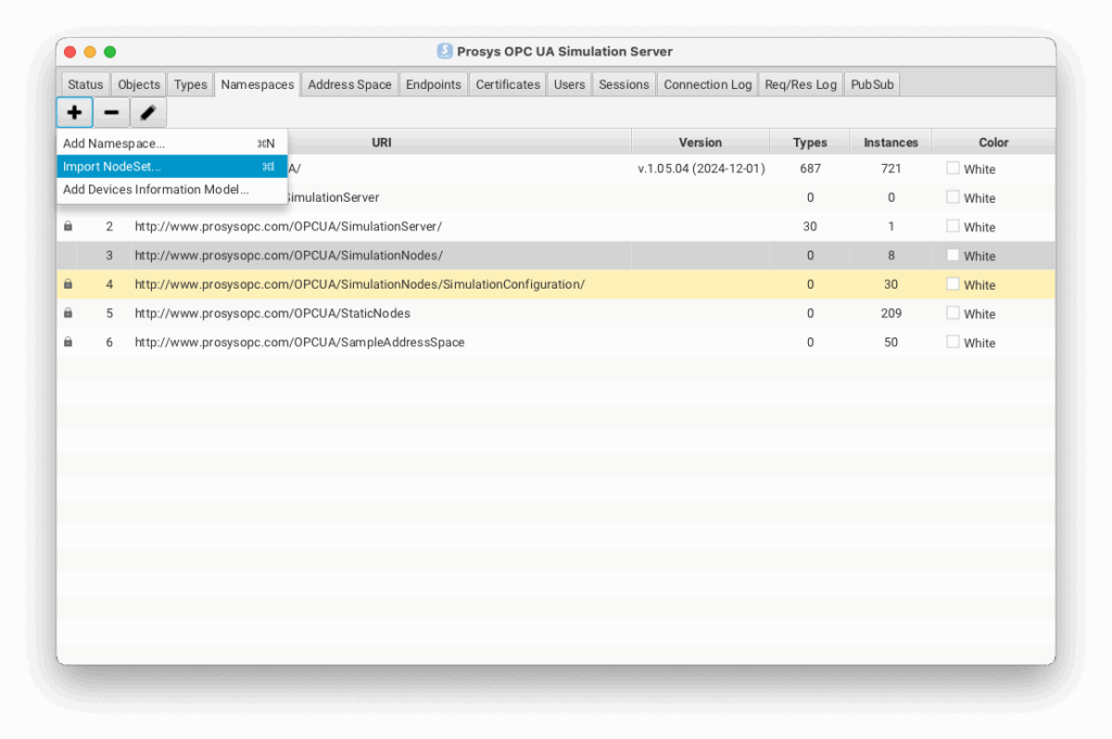Import NodeSet to Simulation Server
