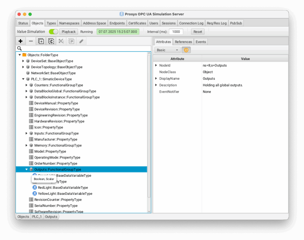 Verify that the imported nodes are found in the Simulation Server