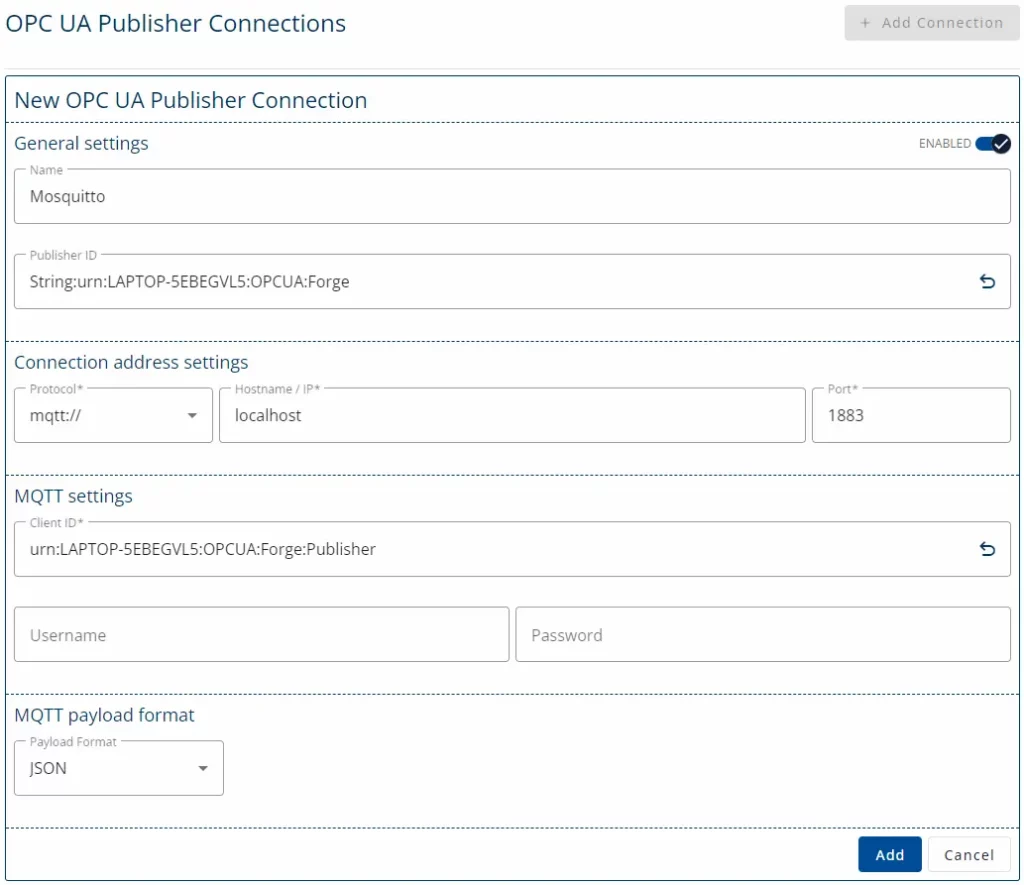 Connecting Forge to localhosted Eclipse MQTT Broker