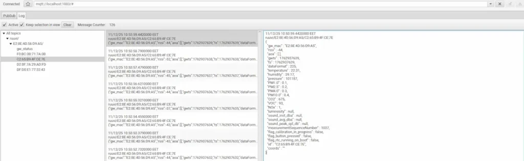 Ruuvi Sensor MQTT Payload