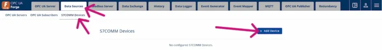navigate to module - Prosys OPC Navigate to Data Sources > S7Comm Devices, click + Add Device.