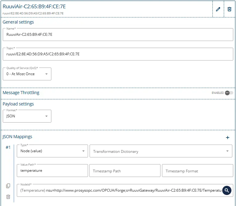 MQTT Subscription for the Ruuvi Sensor